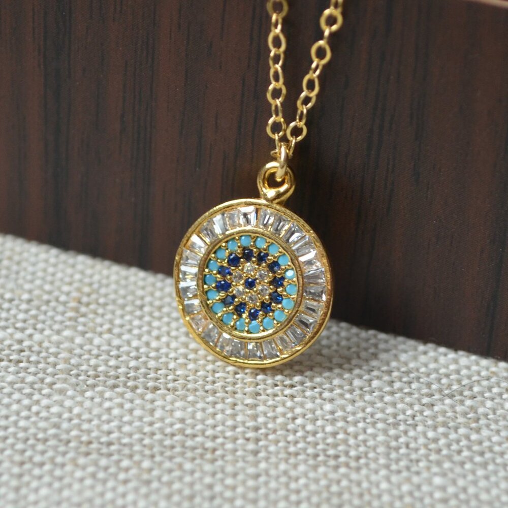 Gold Evil Eye Crystal Necklace